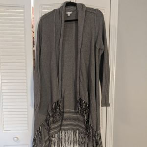CABI gray Prarie Fringe Duster Sweater 974 Size M